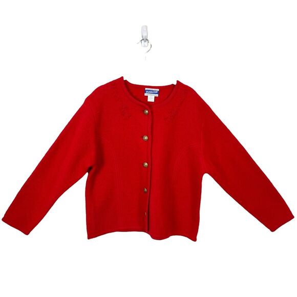 Pendleton Cardigan Jacket Women's Boiled Wool Red Embroidered Size Large Vintage